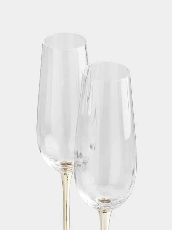 Бокал для шампанского, 2 шт, золотистая ножка, Glyfada, image-3