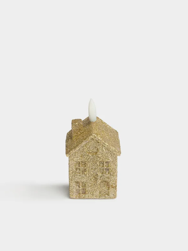 Свеча электрическая, 5х11 см, с блестками, Дом, House shape, image-0