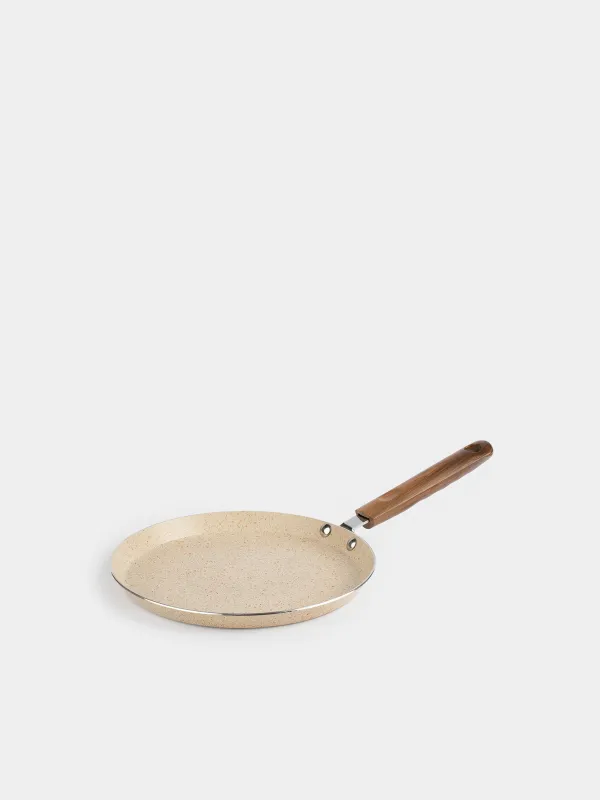 Сковорода блинная, 22 см, с покрытием, с блинной лопаткой, металл/дерево, кремовая, Crepe, image-0