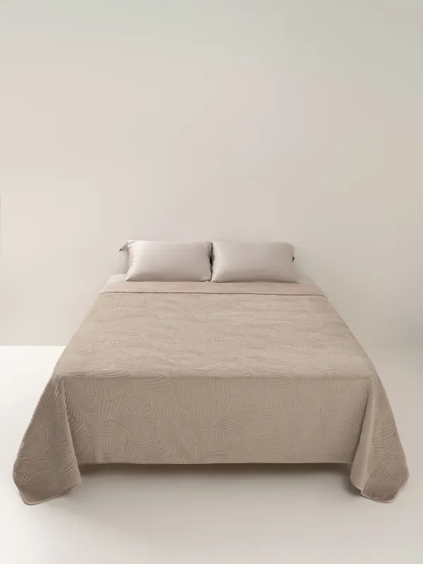 Покрывало, 240х260 см, стеганое, полиэстер, бежево/серое, Пальмовый лист, Stitch velvet, image-5