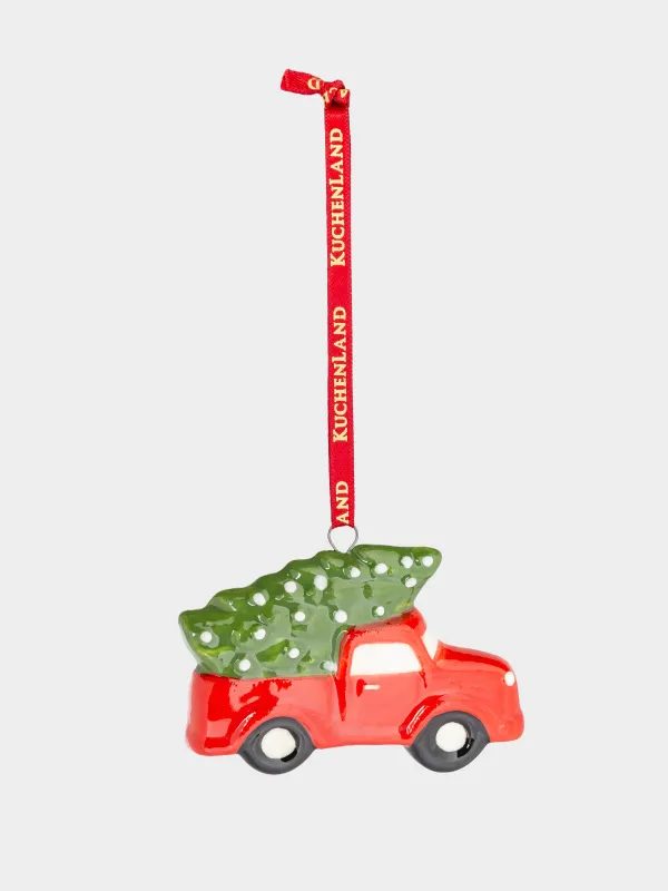 Игрушка елочная, 7 см, Машина с елкой, Red car, image-1