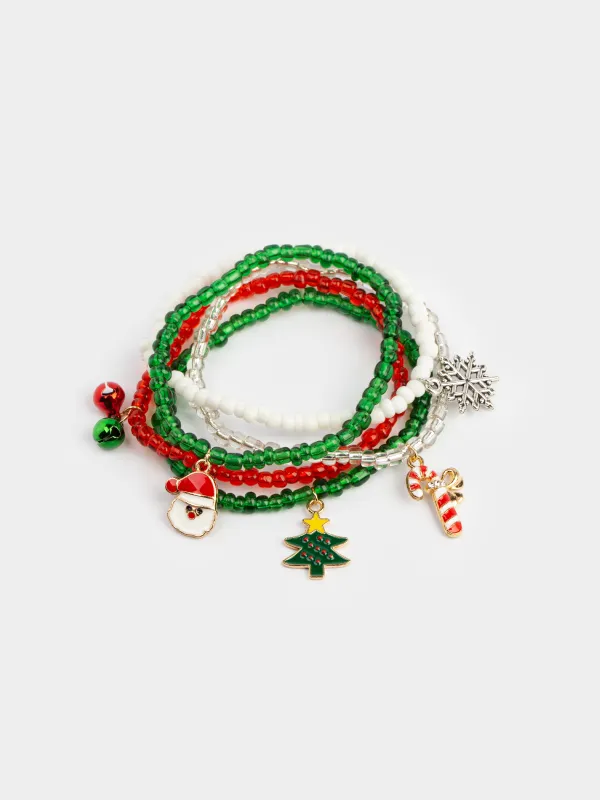 Набор браслетов, 16 см, 5 шт, детский, металл/стекло, цветной, Новый год, Jewelry christmas, image-0