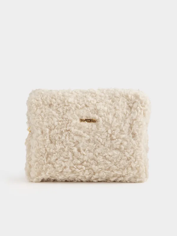 Косметичка, 26х19 см, искусственный мех, молочная, Curled, image-0