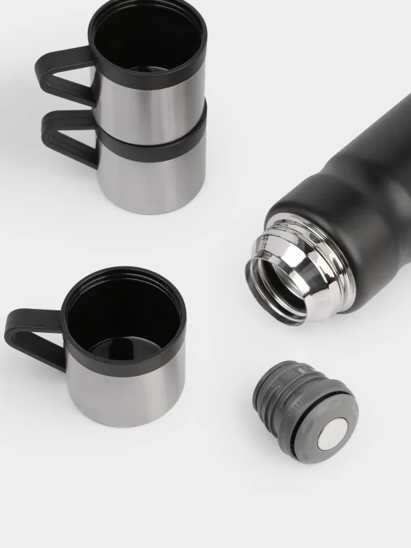 Набор для напитков, 3 перс, 4 пр, дорожный, термос 650 мл, сталь/пластик, черный, Electrum, image-1