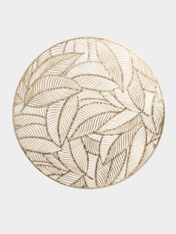 Салфетка под приборы, 38 см, ПВХ, круглая, золотистая, Листья, Azhur Grid, image-0