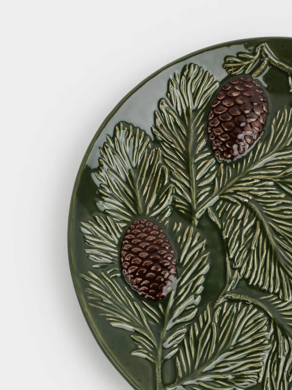 Блюдо, 26 см, керамика, зеленое, Шишки на еловых ветках, Forest whispers, image-1