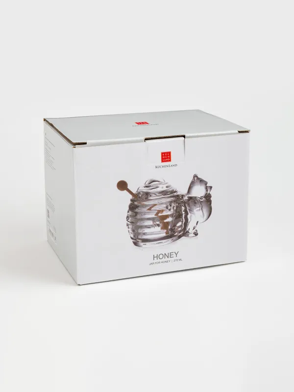 Банка для меда, 270 мл, с ложкой, стекло/дерево, Медведь, Honey, image-3