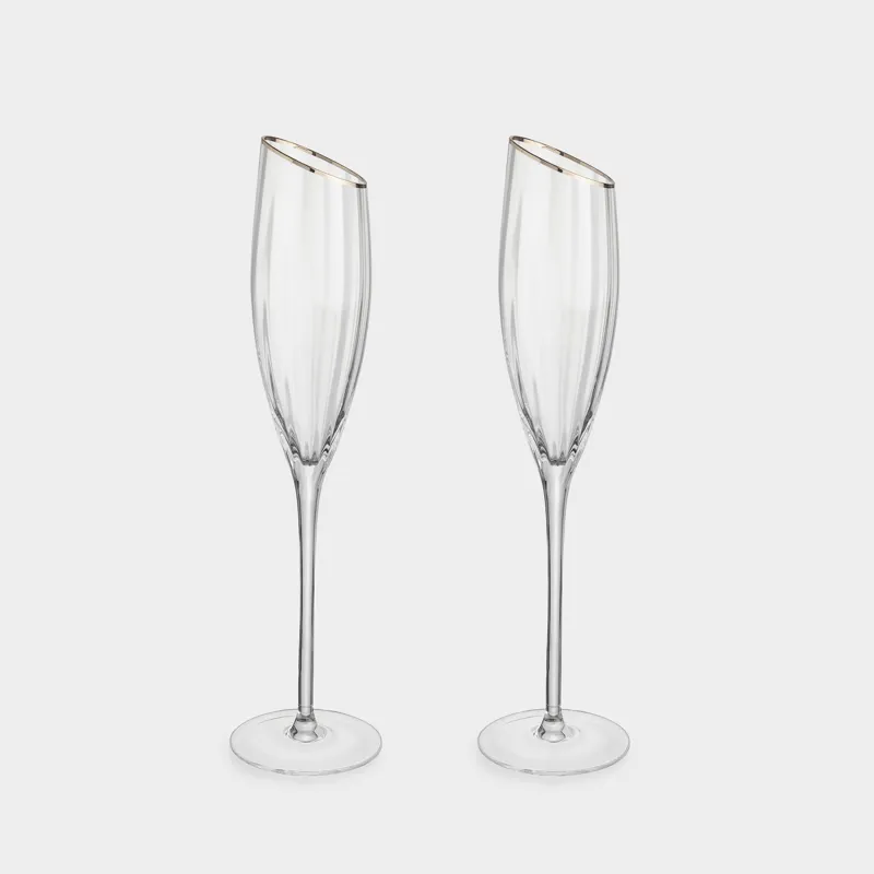 Бокал для шампанского, 180 мл, 2 шт, стекло, с золотистым кантом, Charm R gold