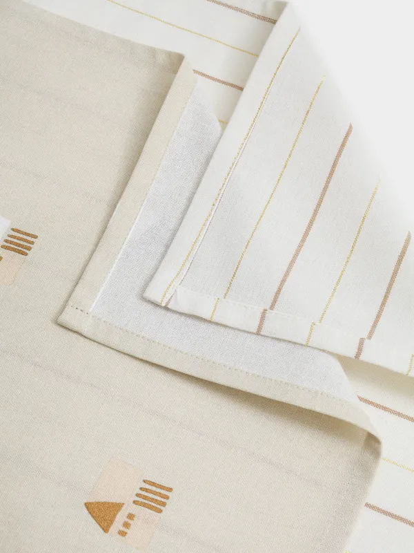 Полотенце кухонное, 40х60 см, 2 шт, хлопок, молочное/бежевое, Полосы/Дома, House built, image-1