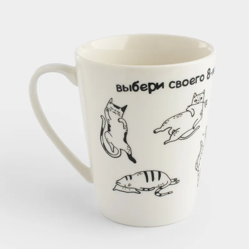 Кружка, 420 мл, с шариковой ручкой, фарфор N/сталь, белая, Коты, Cat, image-2