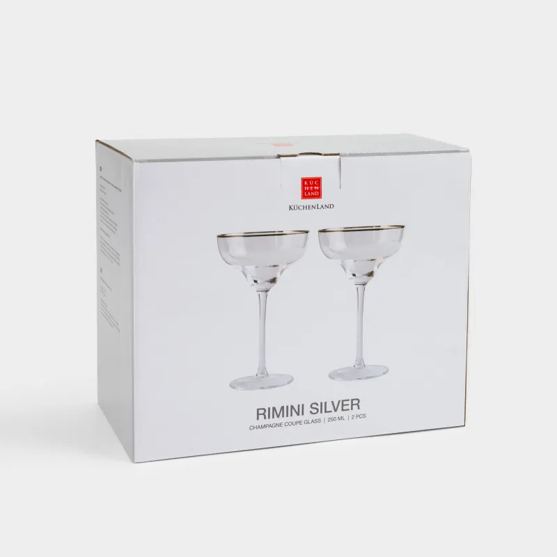 Бокал-креманка для шампанского, 250 мл, 2 шт, стекло, с серебристым кантом, Rimini silver, image-6