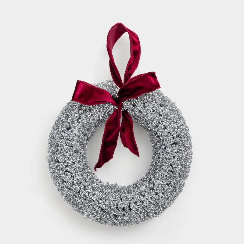 Венок декоративный, 30 см, пластик/металл, серебристый, Бант, Frosty sparks