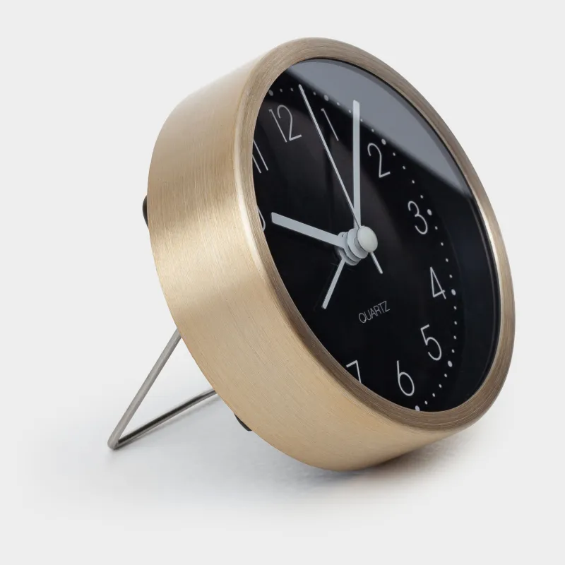 Часы-будильник, 9 см, металл/стекло, круглые, золотисто-черные, Dial, image-3
