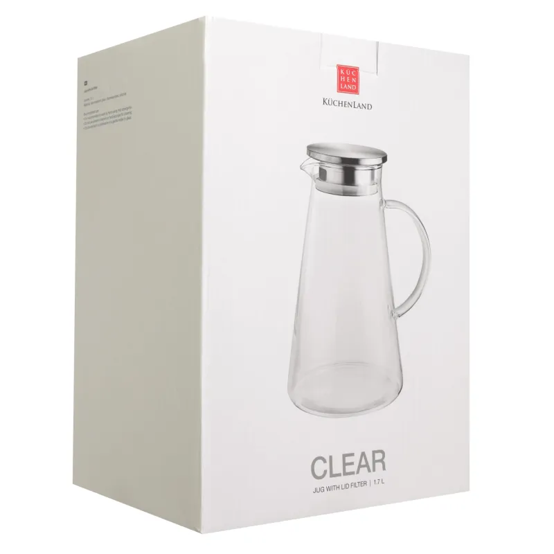 Кувшин, 1,7 л, с крышкой фильтром, стекло Б/сталь, Clear, image-5