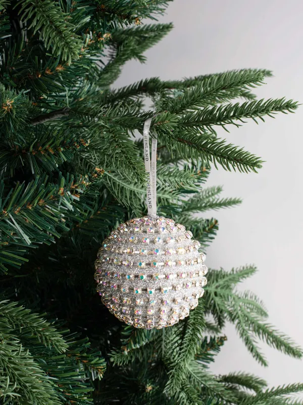 Игрушка елочная, 8 см, пластик, серебристая, Шар в стразах, Ball sparkle, image-3