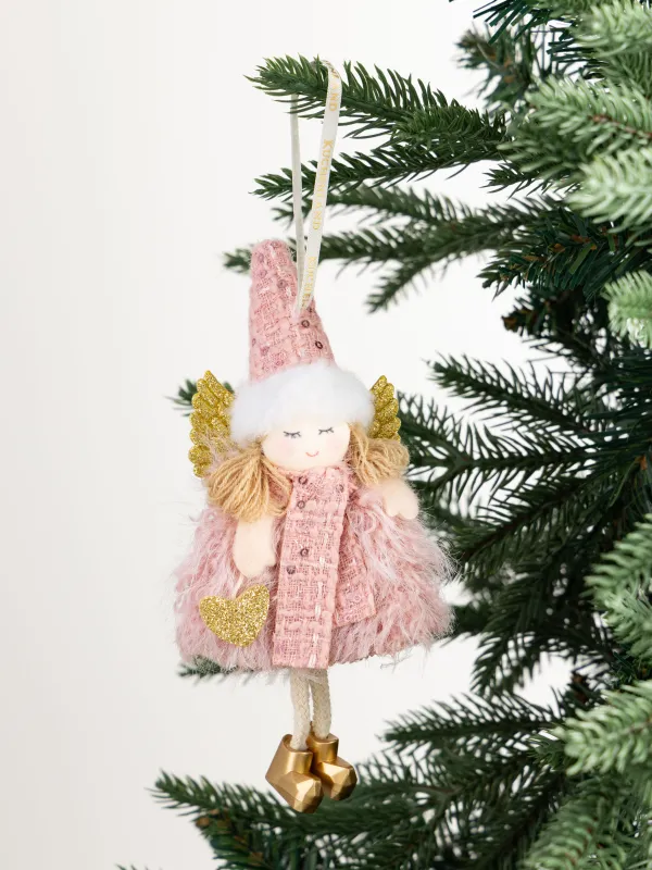 Игрушка елочная, 18 см, полиэстер/пенопласт, розовая, Девочка в шапке и шарфе, Sweet girl, image-3