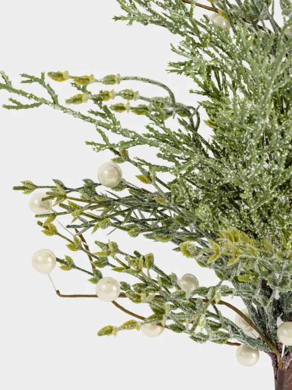 Ветка декоративная, 71 см, пластик, Хвоя с белым жемчугом, Conifer pearl decor, image-4