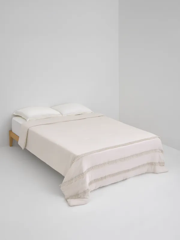 Покрывало, 220х240 см, стеганое, с бахромой, микрофибра, бежевое, Stitch, image-1