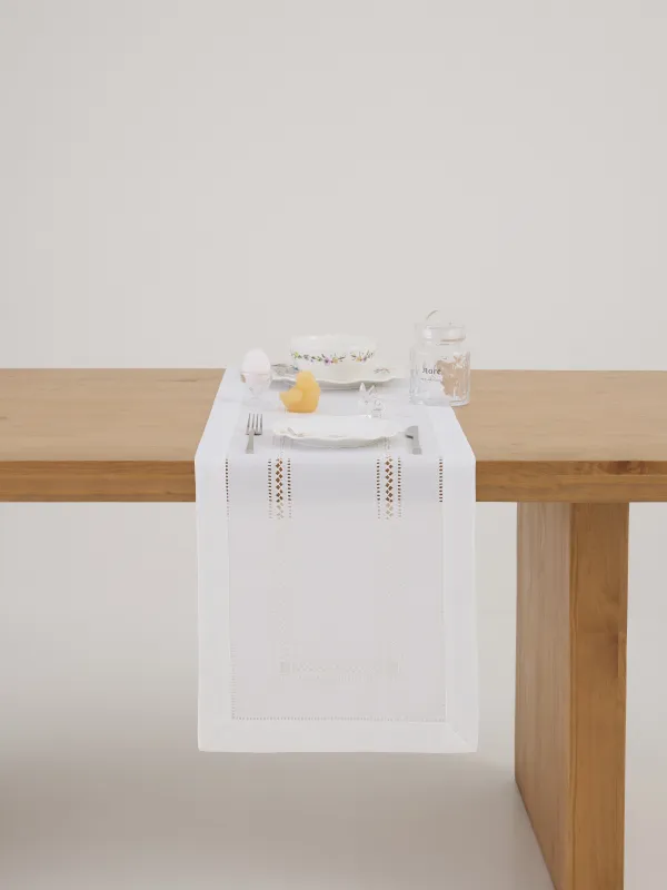 Дорожка настольная, 40х160 см, полиэстер, белая, Hemstitch, image-2