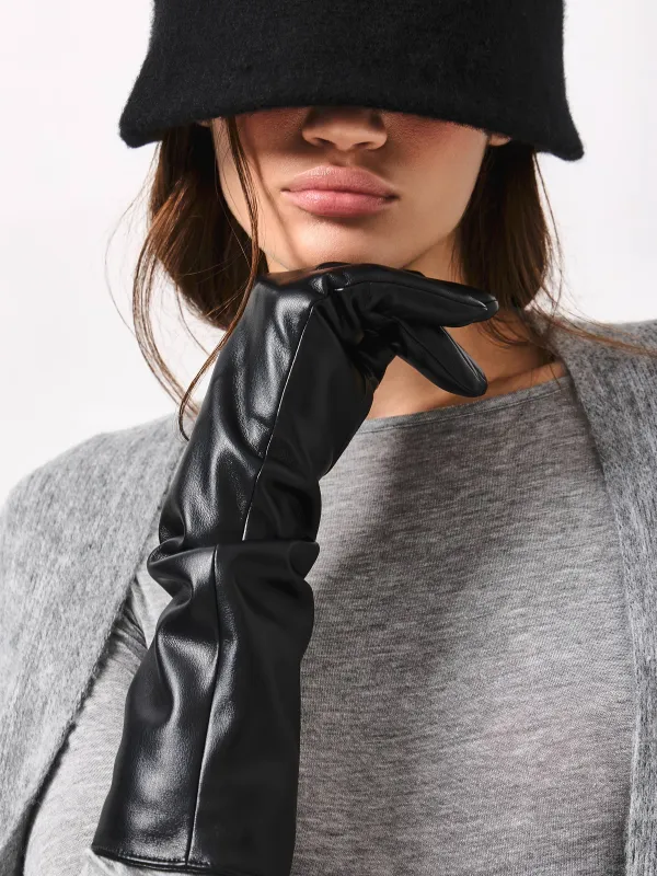 Перчатки женские, длинные, единый размер, искусственная кожа, черные, Brigida, image-5