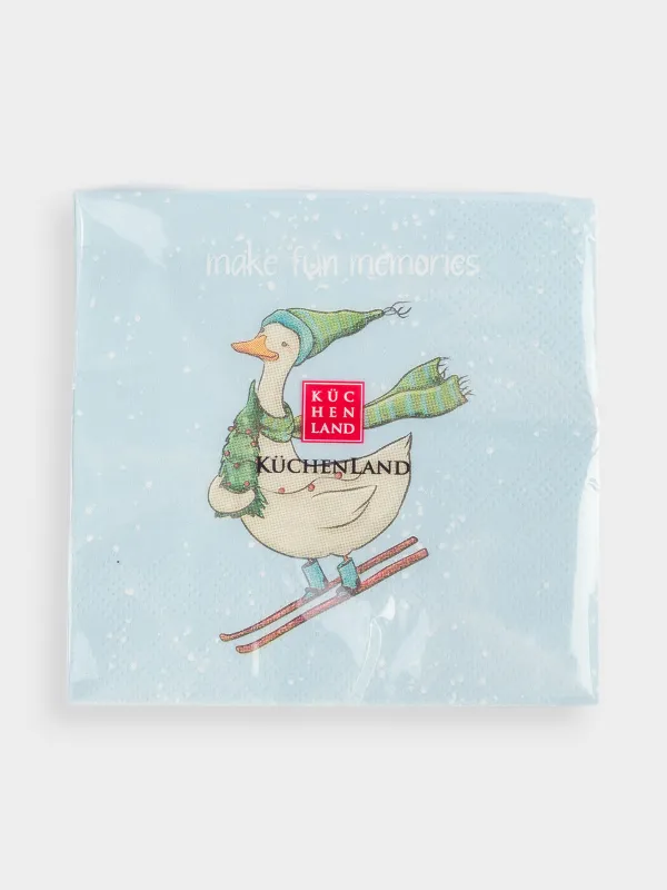 Салфетки бумажные, 21х21 см, 20 шт, квадратные, голубые, Гусь на лыжах, Goose, image-2
