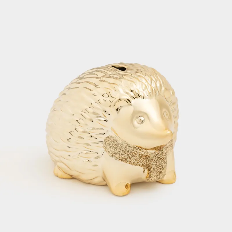 Копилка, 12 см, фарфор P, золотистая, Еж, Hedgehog gold