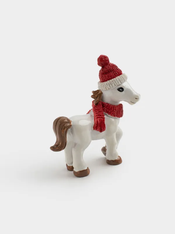 Статуэтка, 8 см, полирезин, молочная, Лошадка в шапке и шарфе, Horse christmas, image-4