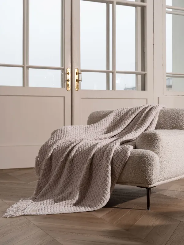 Плед, 130х160 см, с бахромой, шенилл, молочный, Chenill, image-3