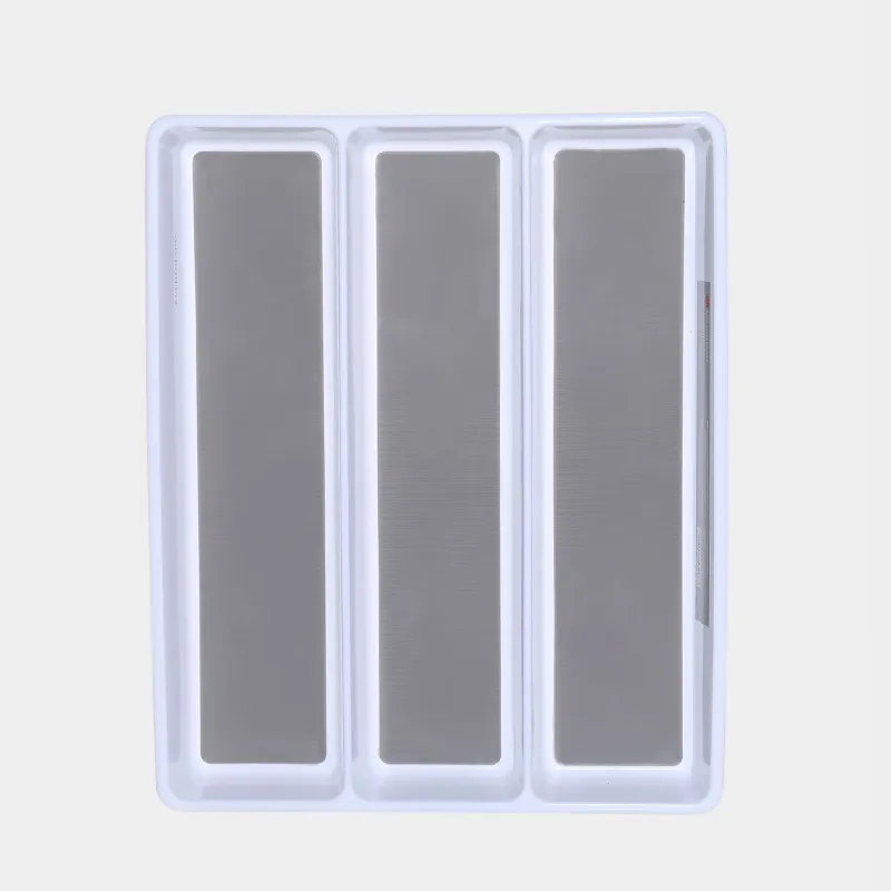 Лоток для кухонных принадлежностей, 40х33 см, 3 отд, пластик/каучук, бело-серый, Non-slip