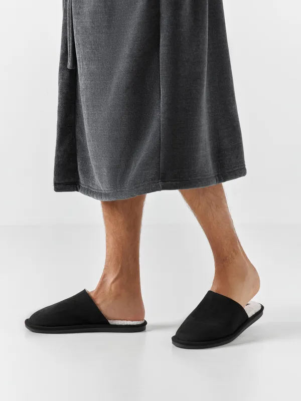 Тапочки мужские, домашние, вельвет/шерпа, черные, Statham, image-6