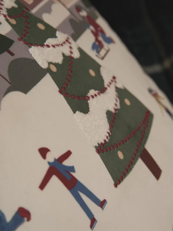 Подушка декоративная, 45х45 см, вельвет, молочно-серая, Зимние забавы, Ice skating, image-3