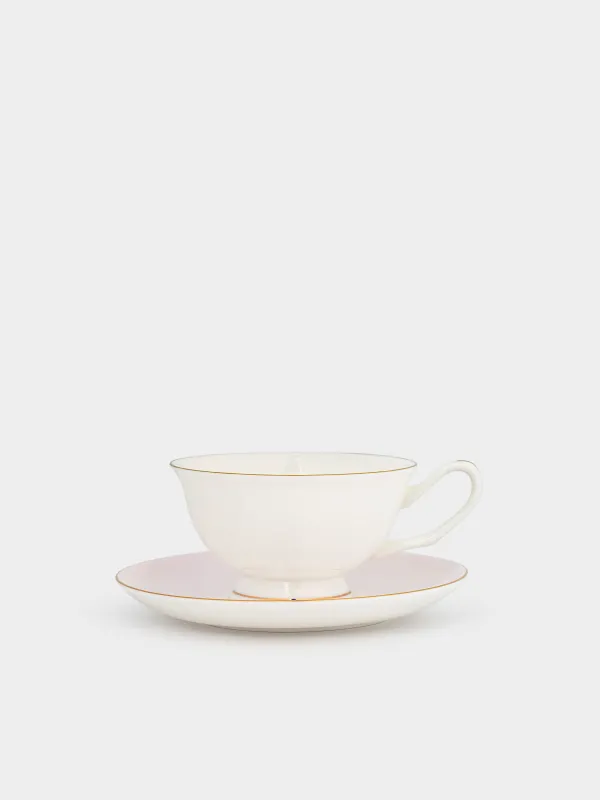 Пара чайная, 1 перс, 2 пр, 220 мл, фарфор F, лиловая, с золотистым кантом, Цветок, Bloome, image-0