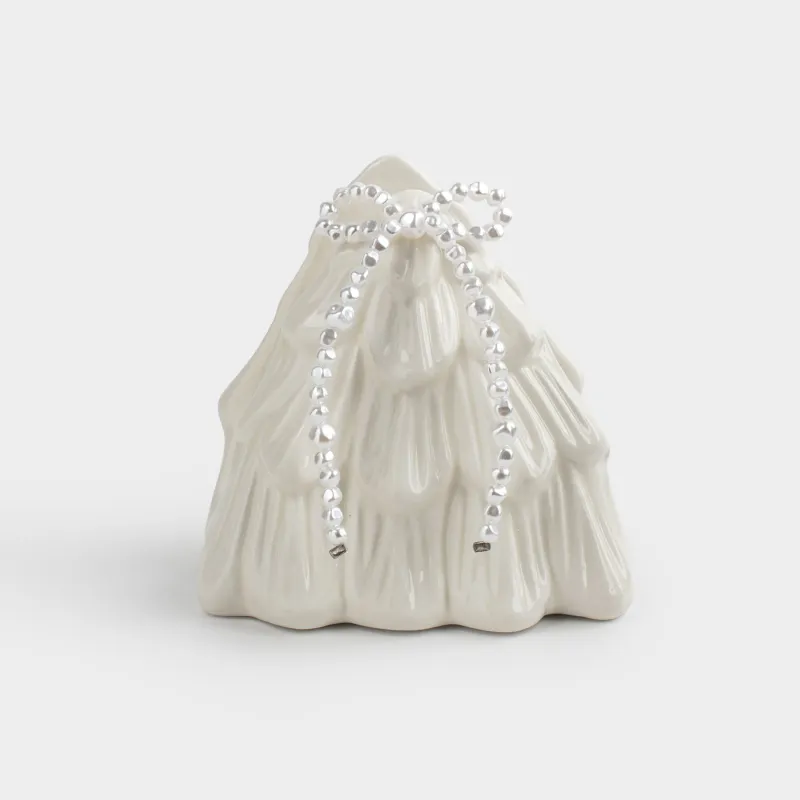 Салфетница, 9 см, керамика/бисер, молочная, Ель с бантом, Pearl Antarctica