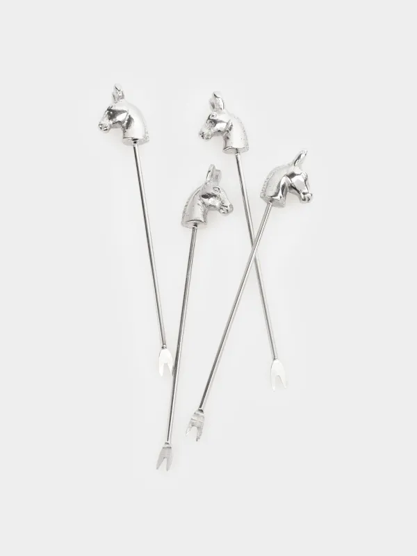 Шпажка для канапе, 11 см, 4 шт, в подставке, латунь/сталь, серебристая, Кони, Horse silver, image-2