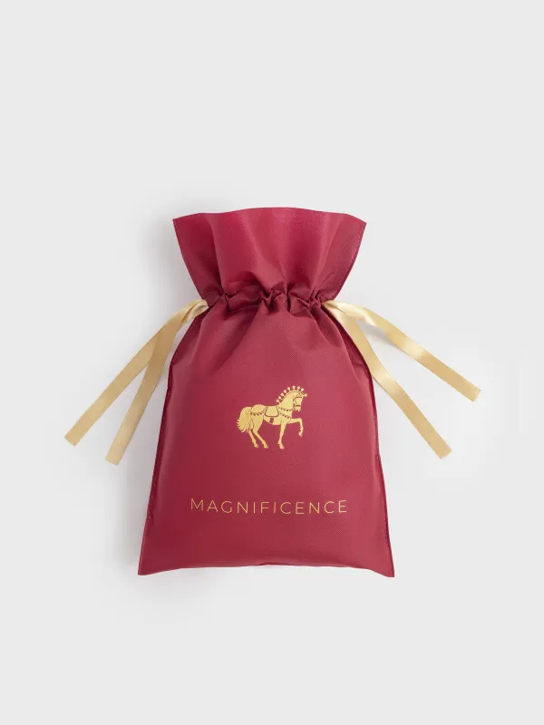 Мешок подарочный, 20х30 см, с завязками, полипропилен, бордовый, Золотистая лошадь, Ardent horse, image-3