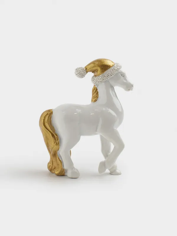 Статуэтка, 8 см, полирезин, золотисто-белая, Лошадь в колпаке, Horse white, image-0