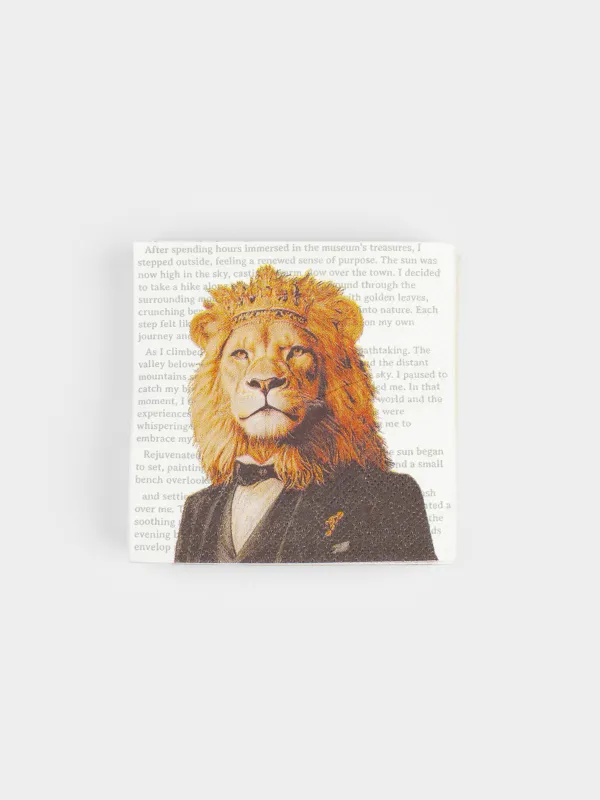 Салфетки бумажные, 21х21 см, 20 шт, квадратные, белые, Лев в костюме, Brutal style, image-0