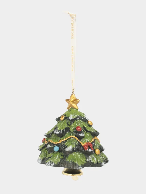 Игрушка елочная, 9 см, полирезин, зеленая, Елка с колокольчиком, Figure christmas, image-0