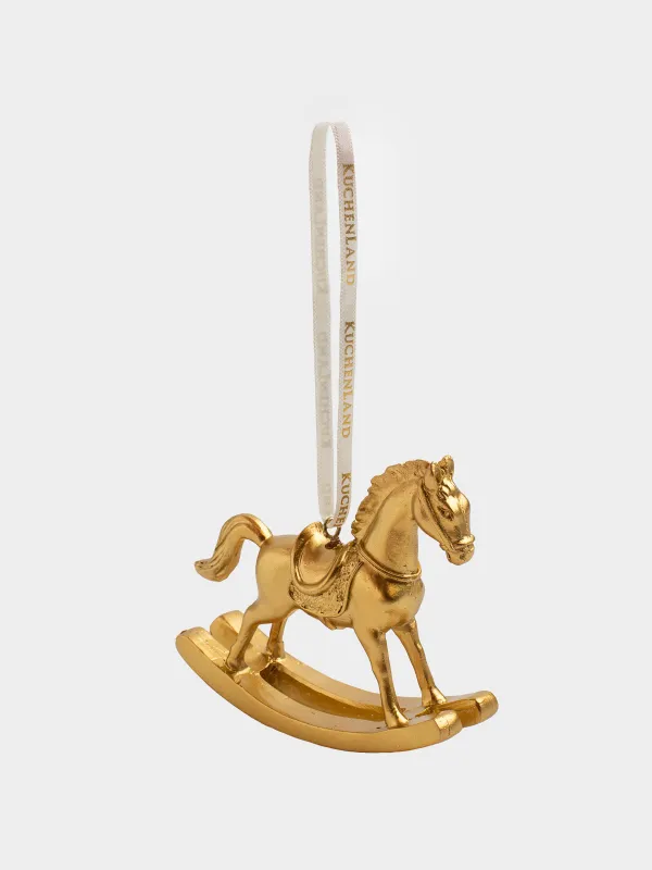 Игрушка елочная, 8 см, полирезин, золотистая, Лошадка-качалка, Figure christmas, image-3