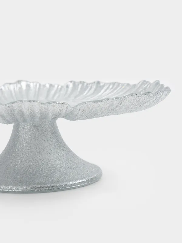 Блюдо на ножке, 21х8 см, стекло Р, серебристое, Verge, image-1