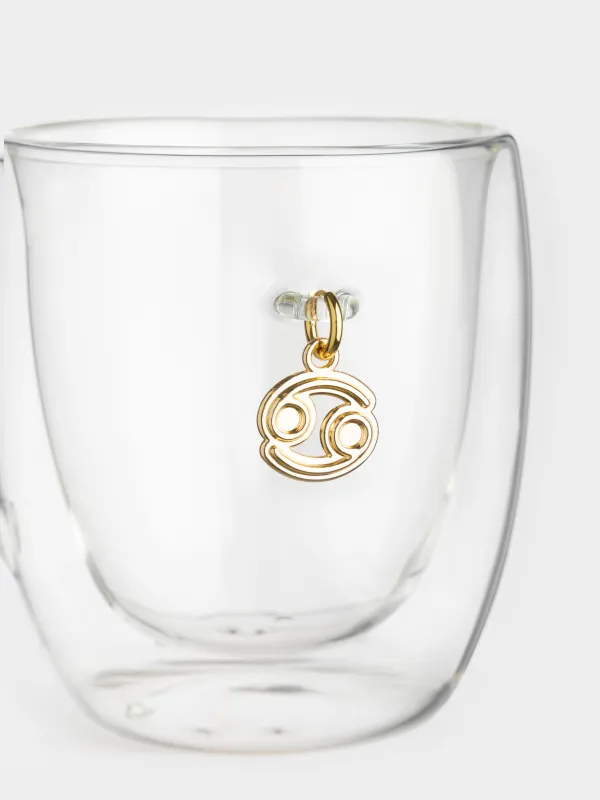 Кружка, 280 мл, стекло Б/металл, с золотистой подвеской, Рак, Air figure zodiac, image-4