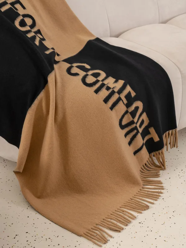 Плед, 130х170 см, с бахромой, полиэстер, бежево-черный, Comfort, Soft home, image-2