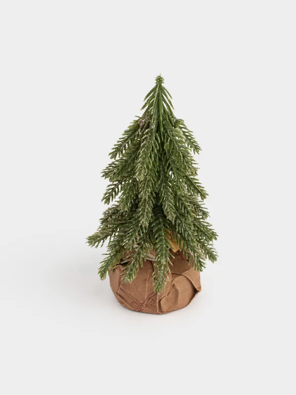 Ель искусственная, 15 см, в крафте, пластик/дерево, Ель с блестками, Conifer champagne, image-1