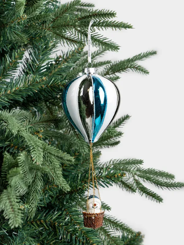 Игрушка елочная, 25 см, стекло, бело-голубая, Снеговик на воздушном шаре, Figure christmas, image-4