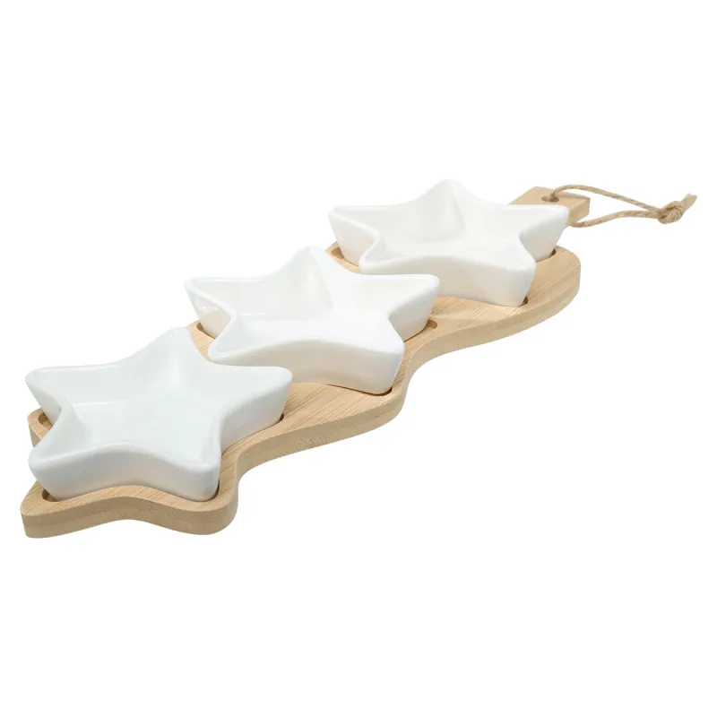 Набор для закусок, 3 пр, на подставке, керамика/бамбук, Звезды, Bamboo, image-0