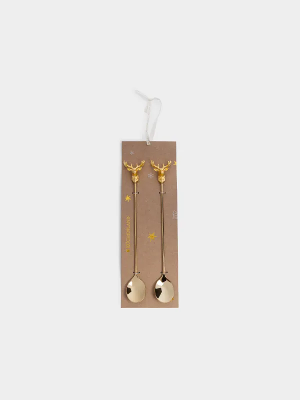 Ложка десертная, 20 см, 2 шт, Голова оленя, Deer gold, image-3