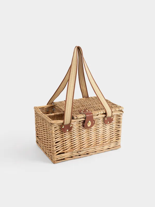 Корзина для пикника, 40х30 см, 2 перс, 12 пр, с отделением для бутылок, лоза, коричневая, Picnic, image-7