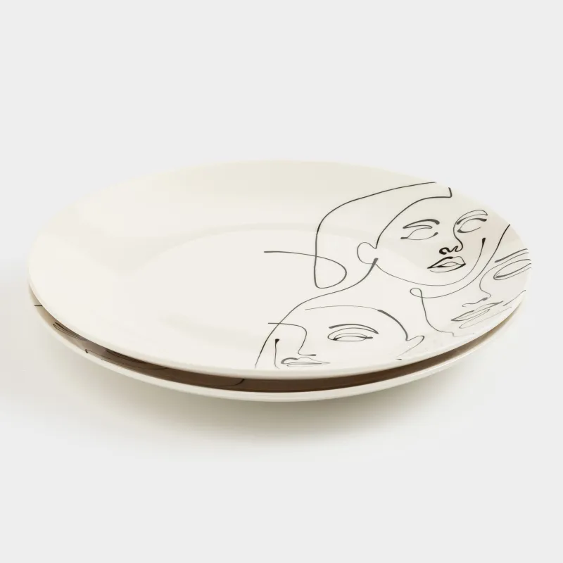 Тарелка закусочная, 23 см, 2 шт, фарфор N, молочная, Абстрактные лица, Face, image-1