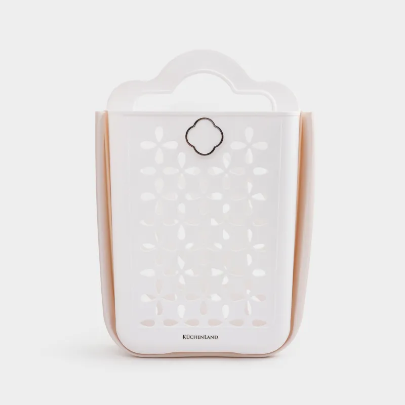 Корзина для белья, 18х27х39 см, складная, пластик/резина, бежево-розовая, Foldaway, image-0