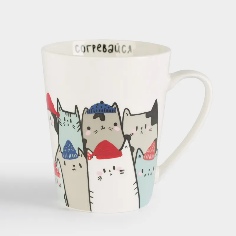 Кружка, 420 мл, фарфор N, белая, Коты в шапках, Cat